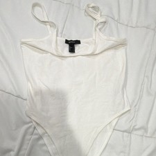 Forever 21 White Solid One-Piece Bodysuit Women  s M Regular Stretch Wireless
