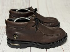 Stivali vintage Timberland balaustra chukka in pelle marrone da uomo taglia 10,5 M logo in metallo