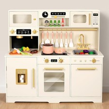 Wooden Play Kitchen for Toddler, Toy Kitchen Set for Kids Pretend Play with 41 P