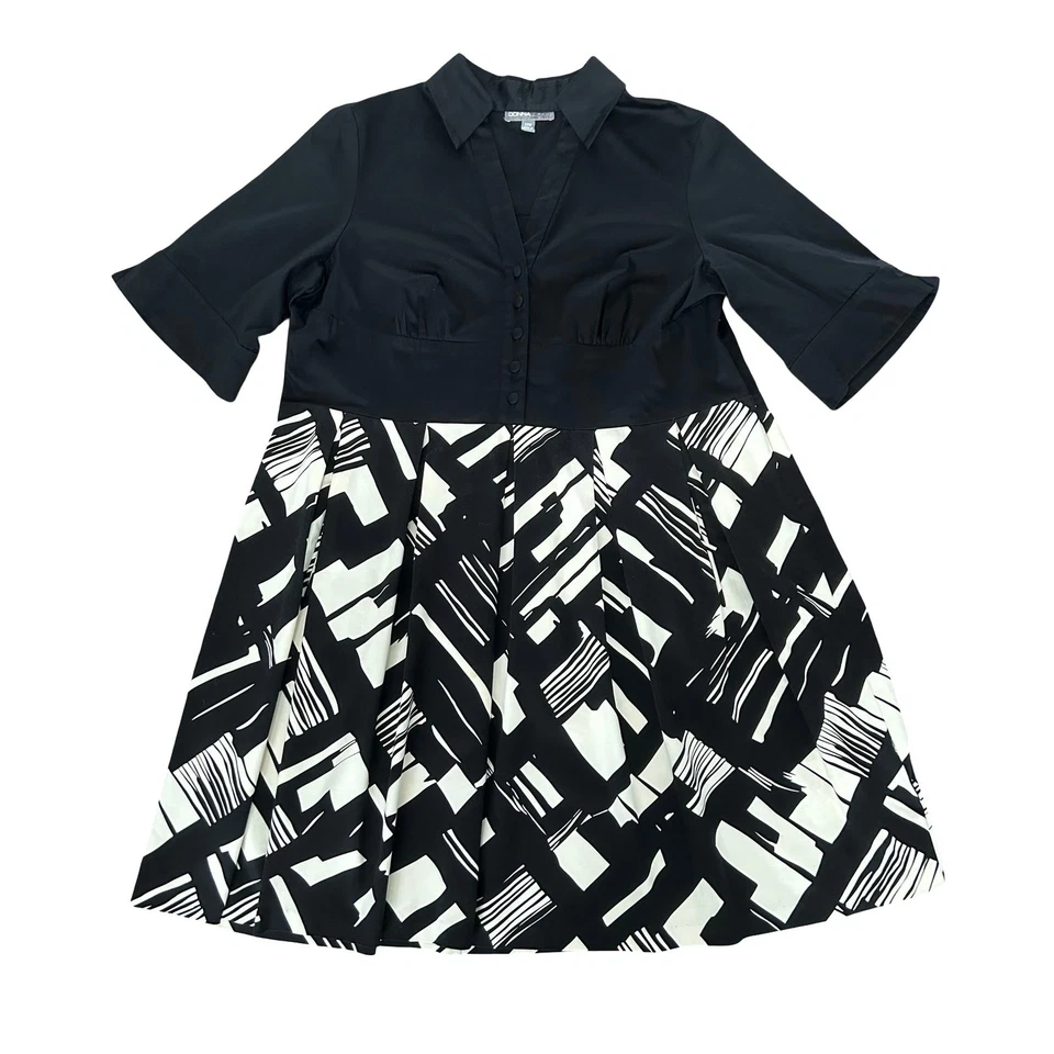 Vestido Donna Ricco Manga 1/2 Midi Negro Blanco Línea A Plisado Talla Grande 22 3X  Foto 2 de 4