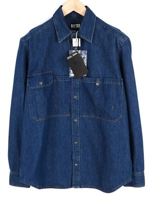 DIESEL D-Milly-Sp Herren Hemd XL UVP 195  Druckknöpfe gespreizter Ausschnitt blau *
