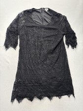 Avenue Dress Womens 22 Black Lace Scoop Neck 3/4 Sleeve Shift Lined Crochet