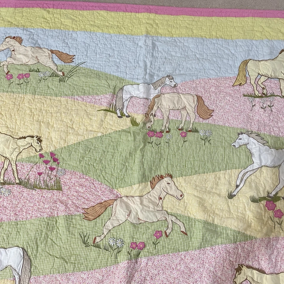 "Colcha y 2 fundas The Company Store caballo mareado vaquera 100 % algodón 72""x90""" Foto 3 de 4