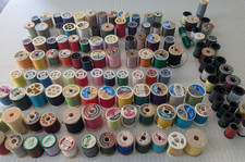 Large Lot of Sewing Thread Over 110 Small Spools Used Color Variety Some Wood
