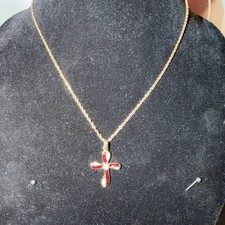 1928 Jewelry Co. Filigree Cross Pendant Necklace with Green & Amber Beaded Chain — listing 4