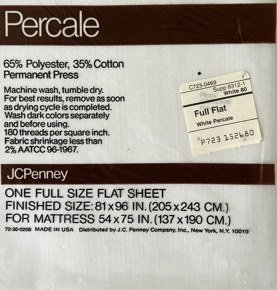 2 sábanas planas dobles 1 nuevas en bolsa 180 hilos/pulgadas JC Penny 1 sin embalaje Foto 2 de 3