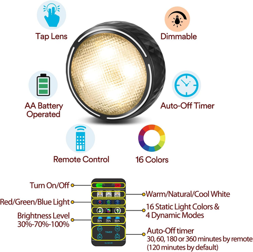TECOMLIGHT LED Puck Lights with Remote Control, Battery Operated Wireless Closet - Picture 4 of 12