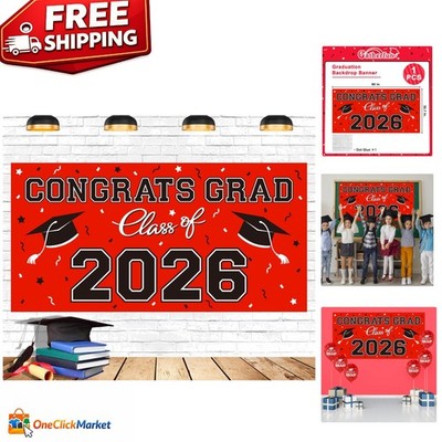 Durable 65''x32.7'' Red Graduation Backdrop - Perfect for Photos & Parties