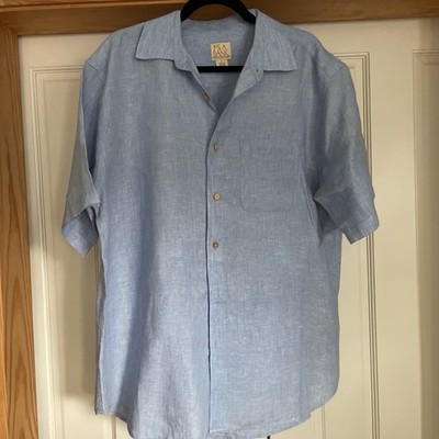 Jos A Bank Men s Blue Linen Short Sleeve Shirt, Size Large Made In Sri Lanka