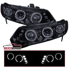 Fits 2006-2011 Honda Civic Coupe 2dr Black Smoke Projector Headlights Led Halo