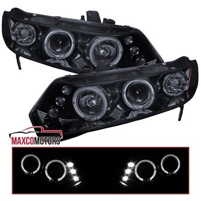 Fits 2006-2011 Honda Civic Coupe 2Dr Black Smoke Projector Headlights LED Halo