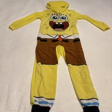 Spongebob Squarepants Pajamas/Costume Size M 8 Yellow Hooded Zip Front