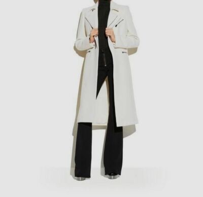 $4500 TOM FORD Women's White Wool Twilled Zip-up Trench Coat Jacket Size 38