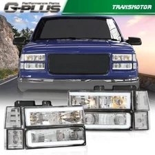 Fit For 94-98 C10 C/K Silverado LED DRL Headlight + Clear Bumper Corner Lamp
