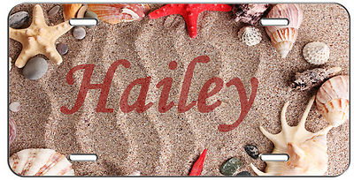 CUSTOM PERSONALIZED VANITY LICENSE PLATE BEACH STARFISH AND SEA SHELLS AUTO TAG