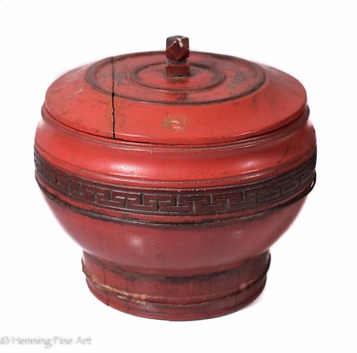 Antique Chinese Round Wood Lacquer Box Qianlong Mark Hand Painted W Coy Nice Ebay