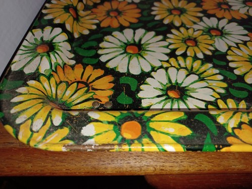 (4) Bandejas de servir cama plegable floral margarita de metal Marsh Allen 1969 17x12 - Imagen 10 de 24