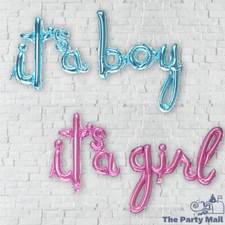 it's a girl / it's a boy Script Letter Balloon Banner Baby Shower Gender Reveal