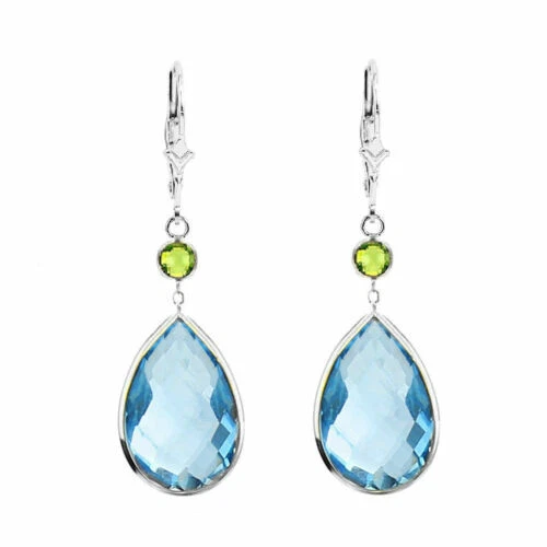 Orecchini di lusso in oro bianco di pietra principale topazio