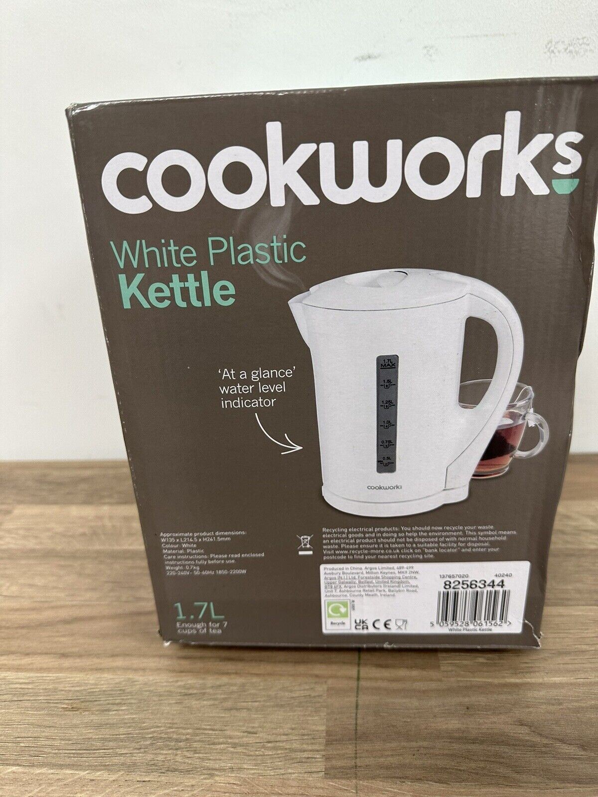 Cookworks 1.7L Kitchen Plastic Water Rapid Boil Electric Kettle 2200W