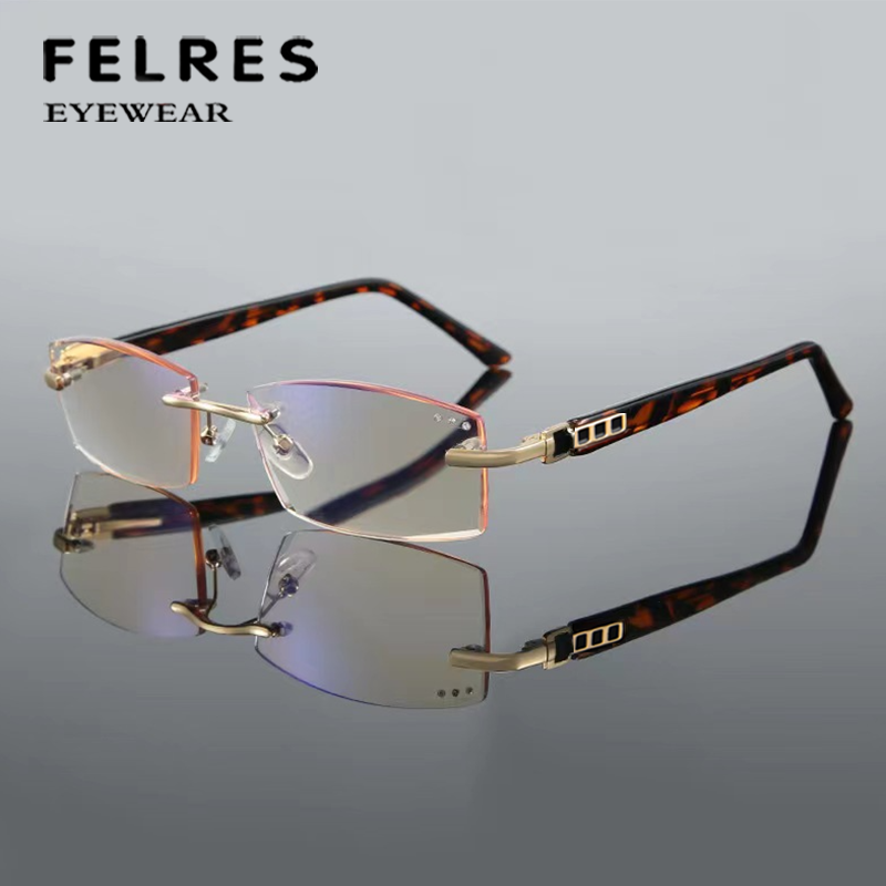 Luxury Men Rimless Anti Blue Light Reading Glasses Fashion Retro