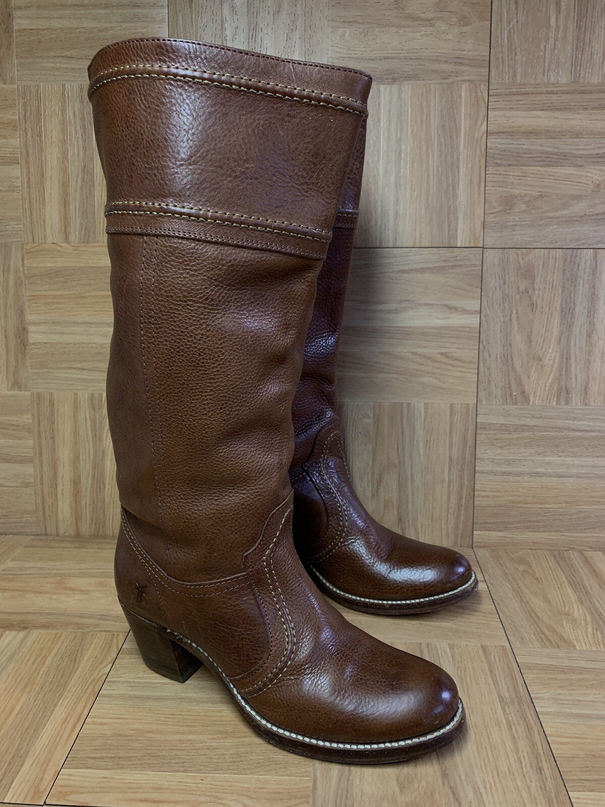 RARAS FRYE JANE Botas de Montar de Cuero Marrón con Silla Alta Talla 7 B Hechas en México LE