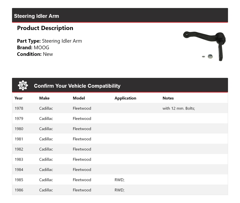 Brazo de rueda loca de dirección para Cadillac Fleetwood 1978-1986 MOOG 1978 1979 1980 1981 Foto 2 de 4