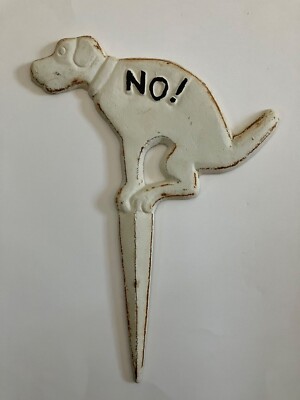 ''No'' Dog Pooping Yard Sign 12.25'' H White Cast Iron Esschert Design HB14 NEW