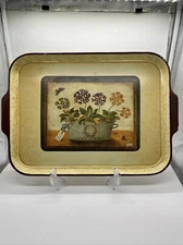 Italian Serving Dresser Tray Bedside Server Floral Toleware Italy 17.5” x 12”