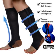 Copper Zipper Compression Socks Support Graduated Stocking Mens Women 20-30mmHg
