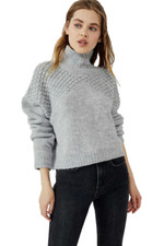 Free People Women's Bradley Light Gray Heather Knitted Pullover Sweater Sz Large