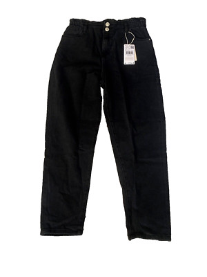 Mango Girl's Julia Paperbag Waist Jeans  sz 13/14   Black