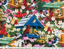 Bird Houses and Flowers - David Textiles - Quilt Fabric - Free Shipping - Yard