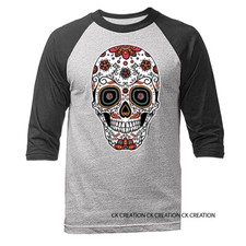 Sugar Skull Floral Graphic 3/4 Sleeve Raglan
