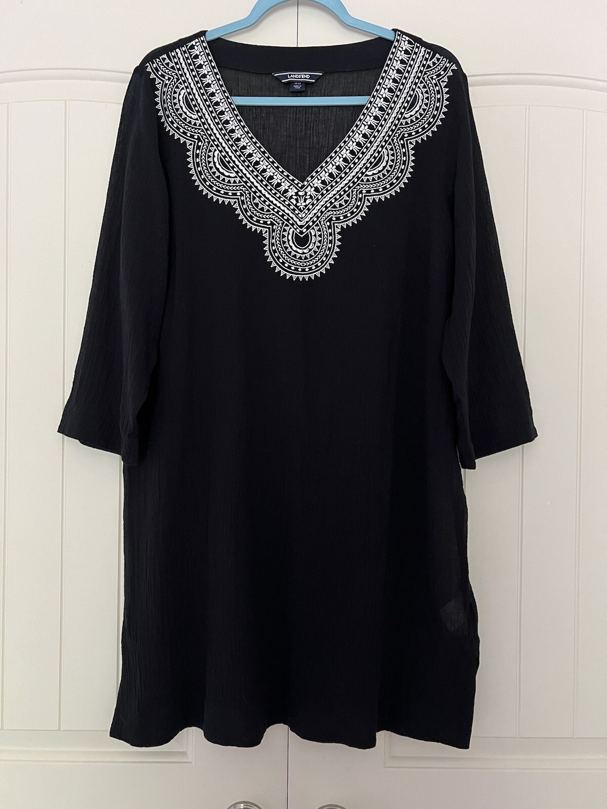 Lands End Black Embroidered Gauze Tunic Dress for Women Size M