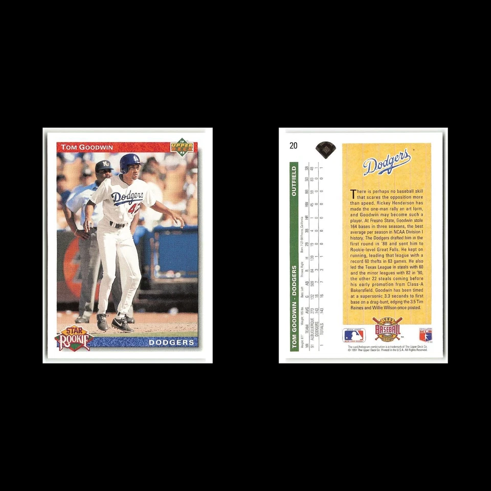 Tarjeta de béisbol Tom Goodwin Rookie #48 1992 Upper Deck Texas Rangers MLB casi nueva Foto 3 de 3