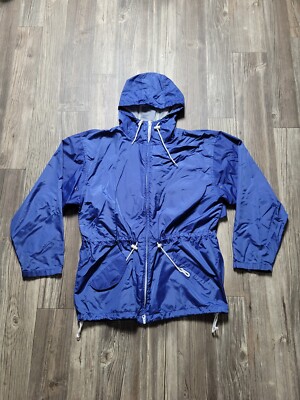 Vintage Woolrich Rain Jacket Womens Large Blue Nylon Outdoor