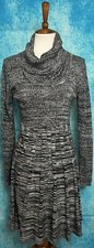 CALVIN KLEIN Womens Black White Pleated Cowl Neck Knit Sweater Dress Sz Small