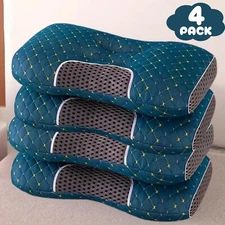 4PK Ergonomic Orthopedic Contour Knitted Massage Pillow Sleep Teal Green Blue