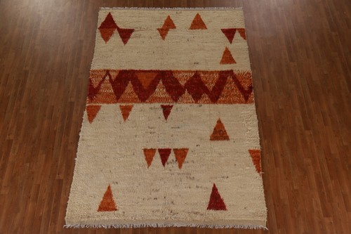 Ivory Modern Moroccan Berber Area Rug 7'x10' Geometric Oriental Handmade Carpet - Picture 2 of 12