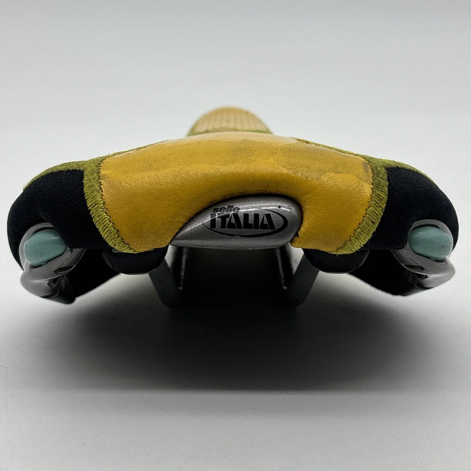 Vintage Selle Italia TRi Matic 2 Yellow Leather Genuine Gel Saddle Bike Seat - Image 4 of 4