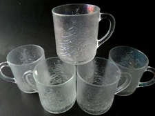 Set of 6 1980s Duralex France Frosted Tempered Glass Christmas Noel Mugs