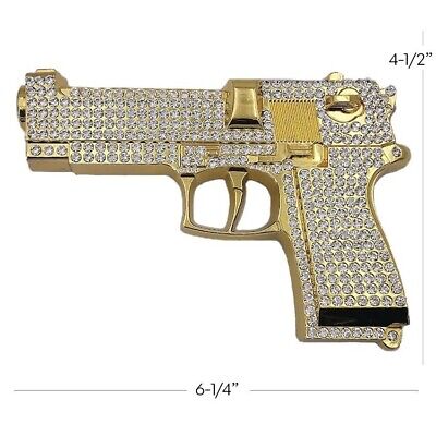 LARGE Fake GUN Belt Buckle Blinged Out Gold Beretta Style