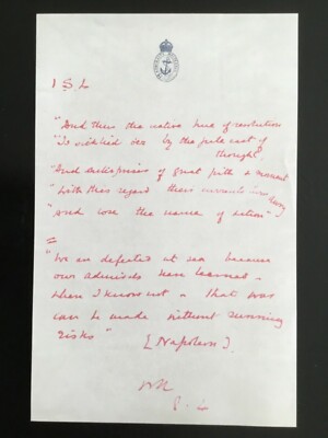 WINSTON CHURCHILL LETTER TO THE FIRST SEA LORD JACKIE FISHER  (Repro)