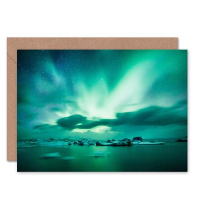 Foto Arktis Aurora Borealis Nordlichter Blanko Grußkarte mit Umschlag
