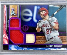 Mike Trout 2022 Topps Tribute # / 50 Angels Triple Relic Patch Bat Game Used SSP