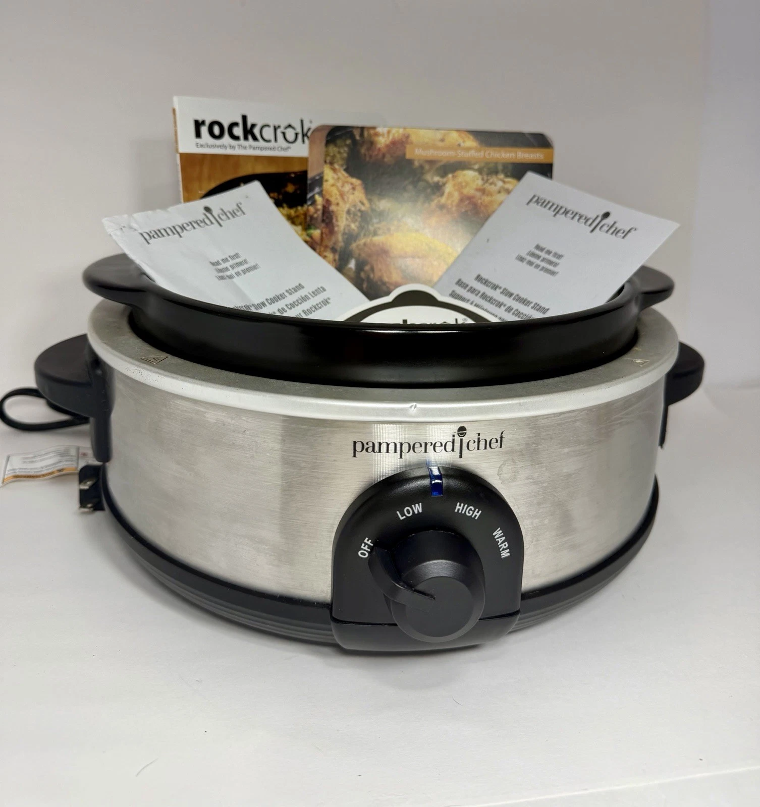 Pampered Chef RockCrok Slow Cooker Stand Stainless With Insert No Lid 3156 WORKS
