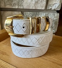 Versace ISTANTE Belt Gold Buckle V Leather Stitched Statement Made In Italy VTG