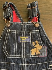OshKosh B'gosh Denim Overalls with Moose And Red Buffalo Plaid, Size 12 Months