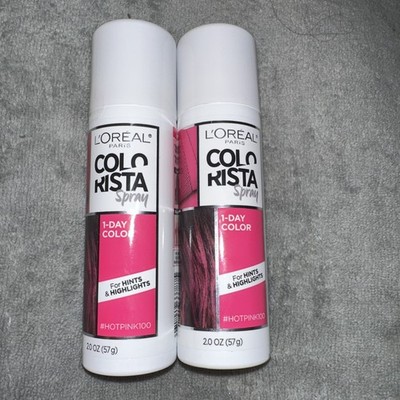 Lot of 2 L'Oreal Colorista Temporary Spray 1 Day Hair Makeup Color Hot Pink 100